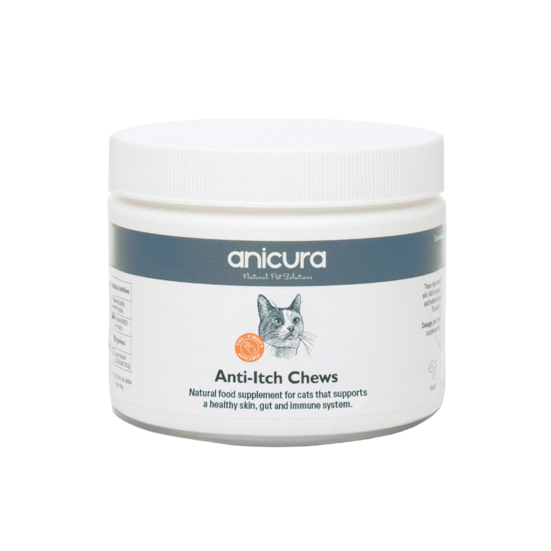Anicura Anti-Itch Chews container for cats on a white background